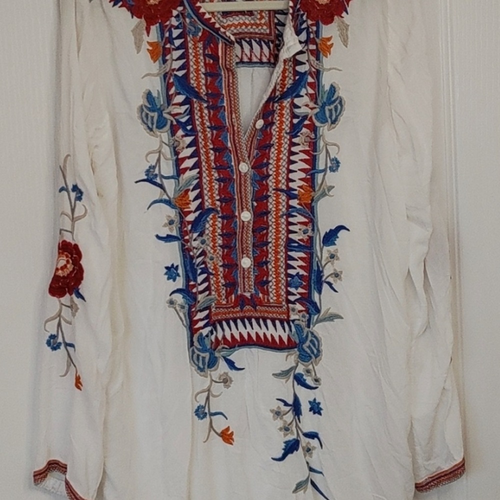 Johnny Was Biya long sleeve embroidered tunic